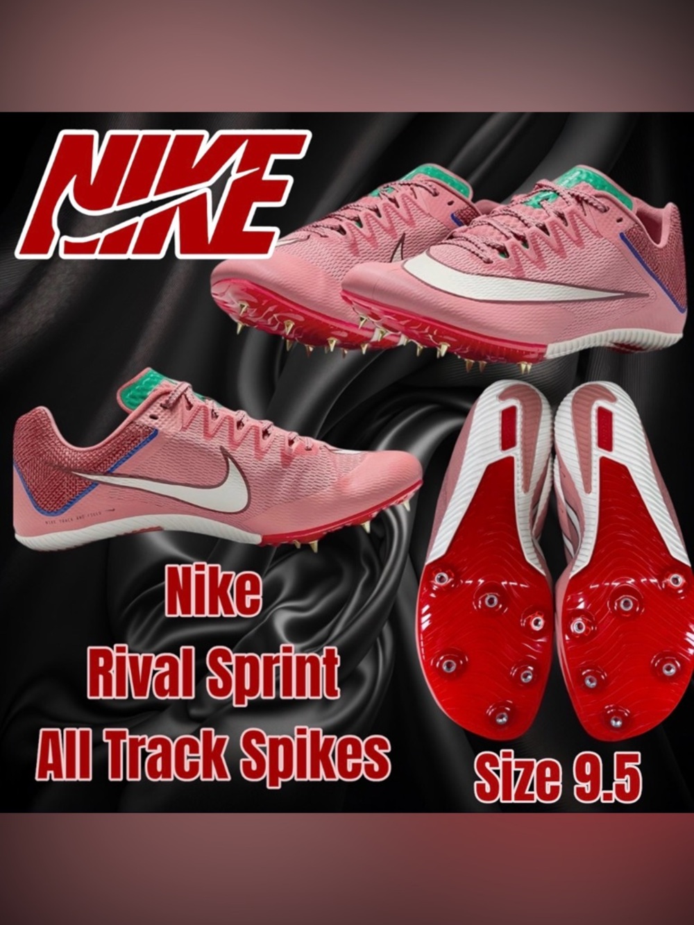 Nike Rival Sprint All Track Spikes Red Stardust/Pale Ivory HQ2061-600, Men’s 9.5